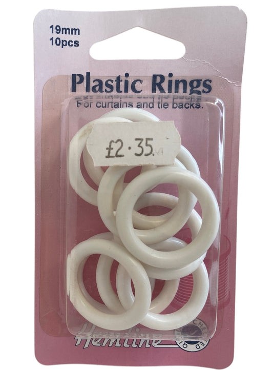 Plastic Curtain Rings: White - 19mm - 10pcs