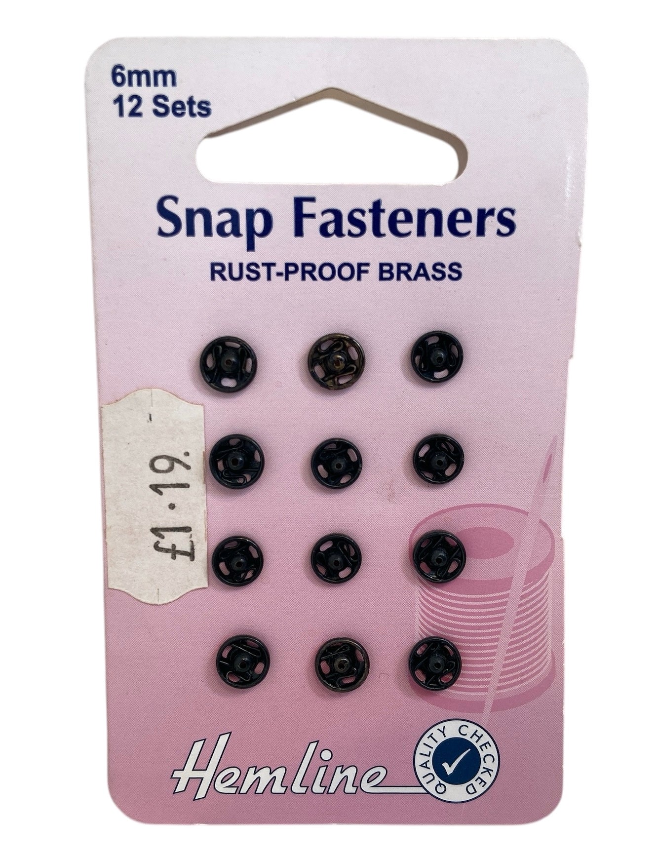 Snap Fasteners: Sew-on: Black: 6mm: Pack of 12