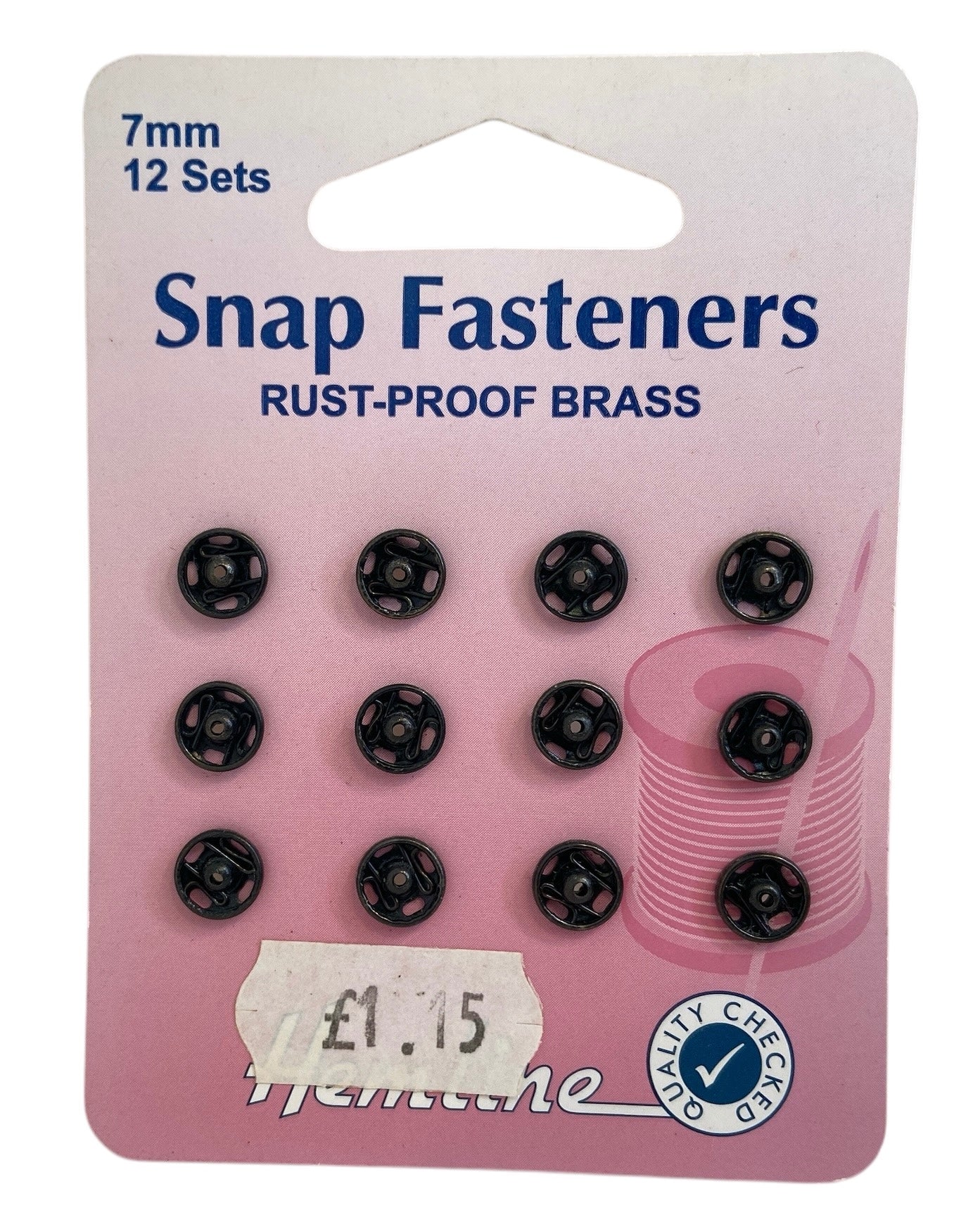 Snap Fasteners: Sew-on: Black: 7mm: Pack of 12