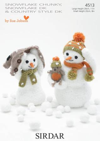 Snowmen in Sirdar Pattern and Yarn Knitting Set, Snowflake Chunky, Snowflake DK and Country Style DK (4513)