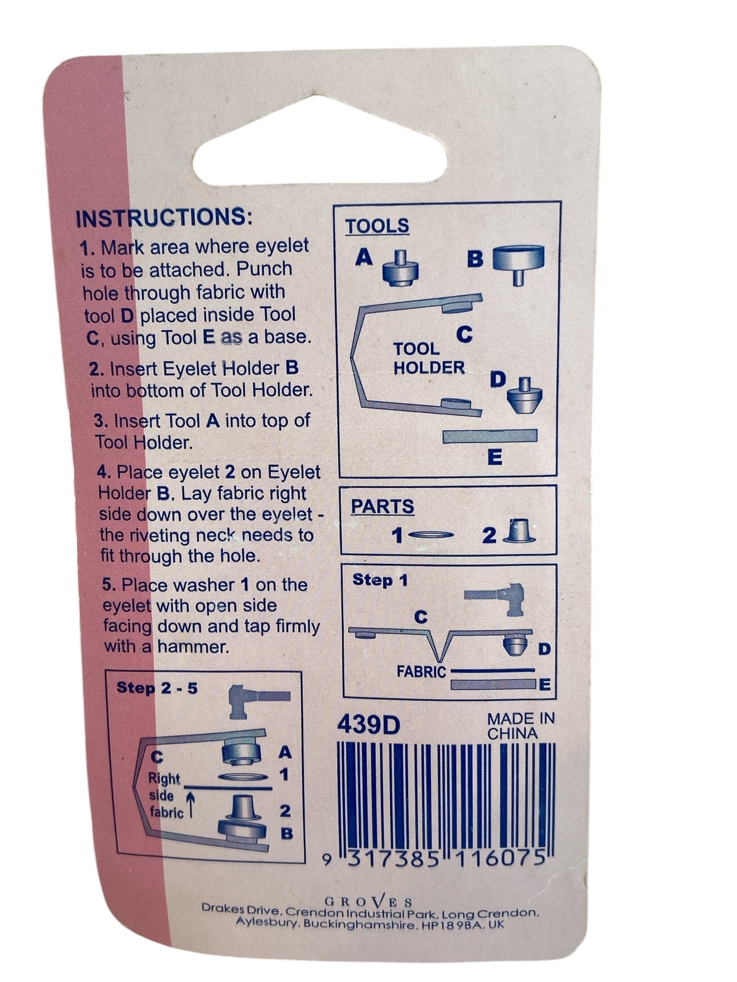 Hemline Eyelet Tool Set - Type D