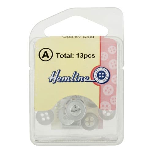4-Hole Buttons Size 14 (9mm / 3/8″): White 13 pcs