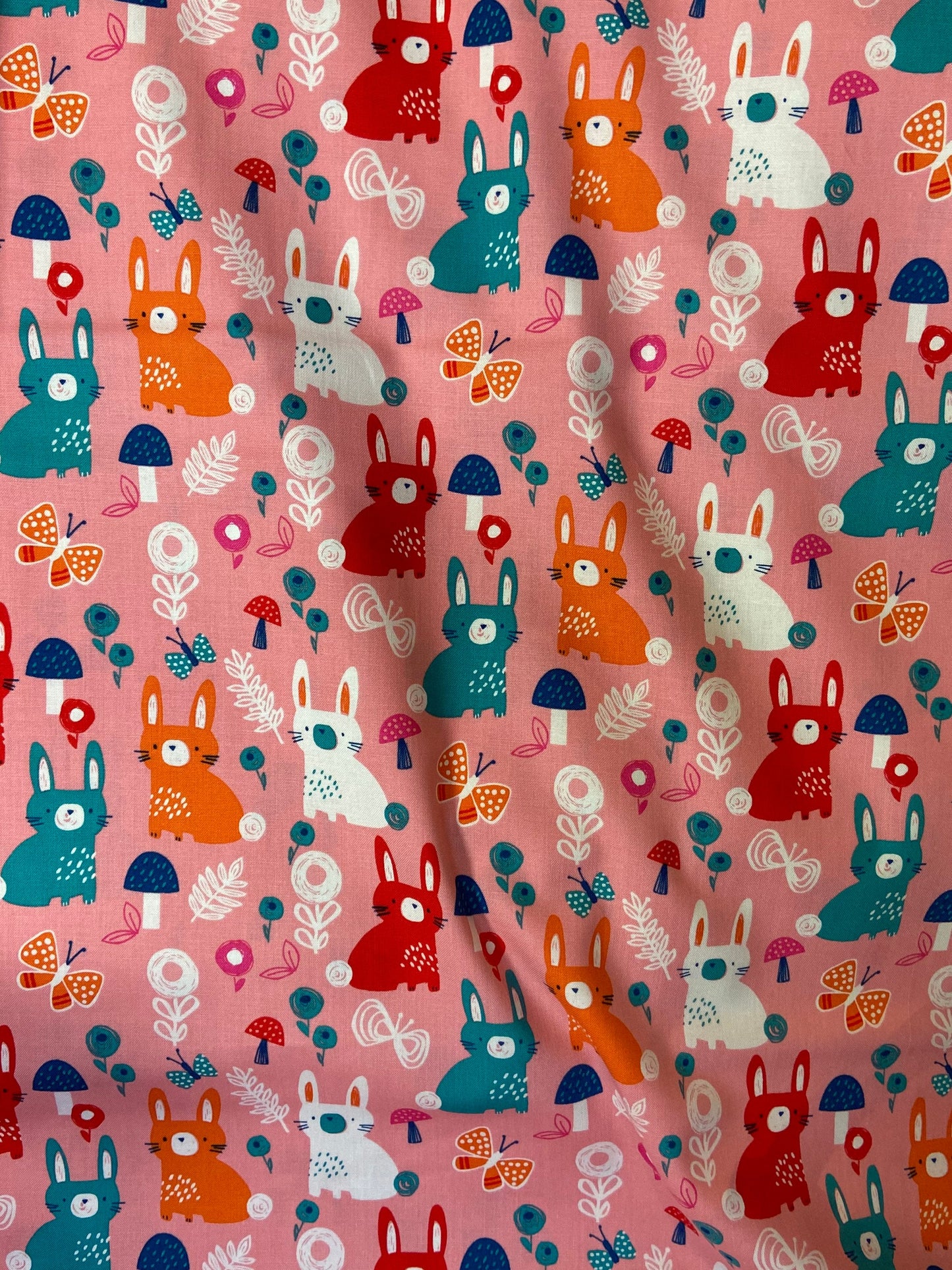 Secret Garden - Pink (Coral Bunnies) Fabric by Dashwood